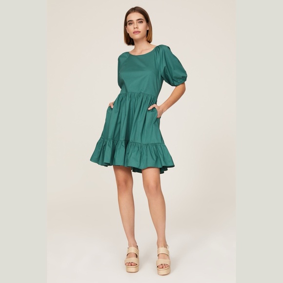 Peter Som Puff Sleeve Green Cotton Mini Dress — 4 - Picture 1 of 10